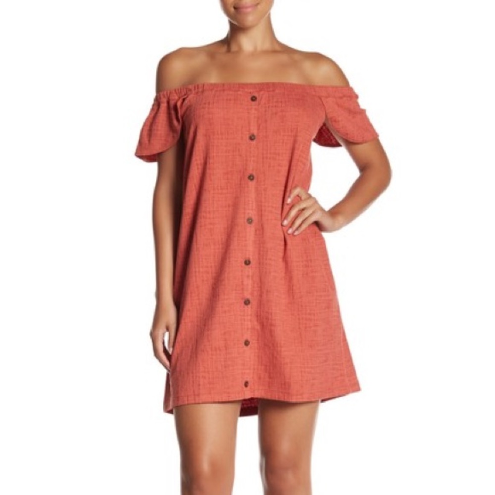 Madewell Orange Puff Sleeve Off-Shoulder Sundress